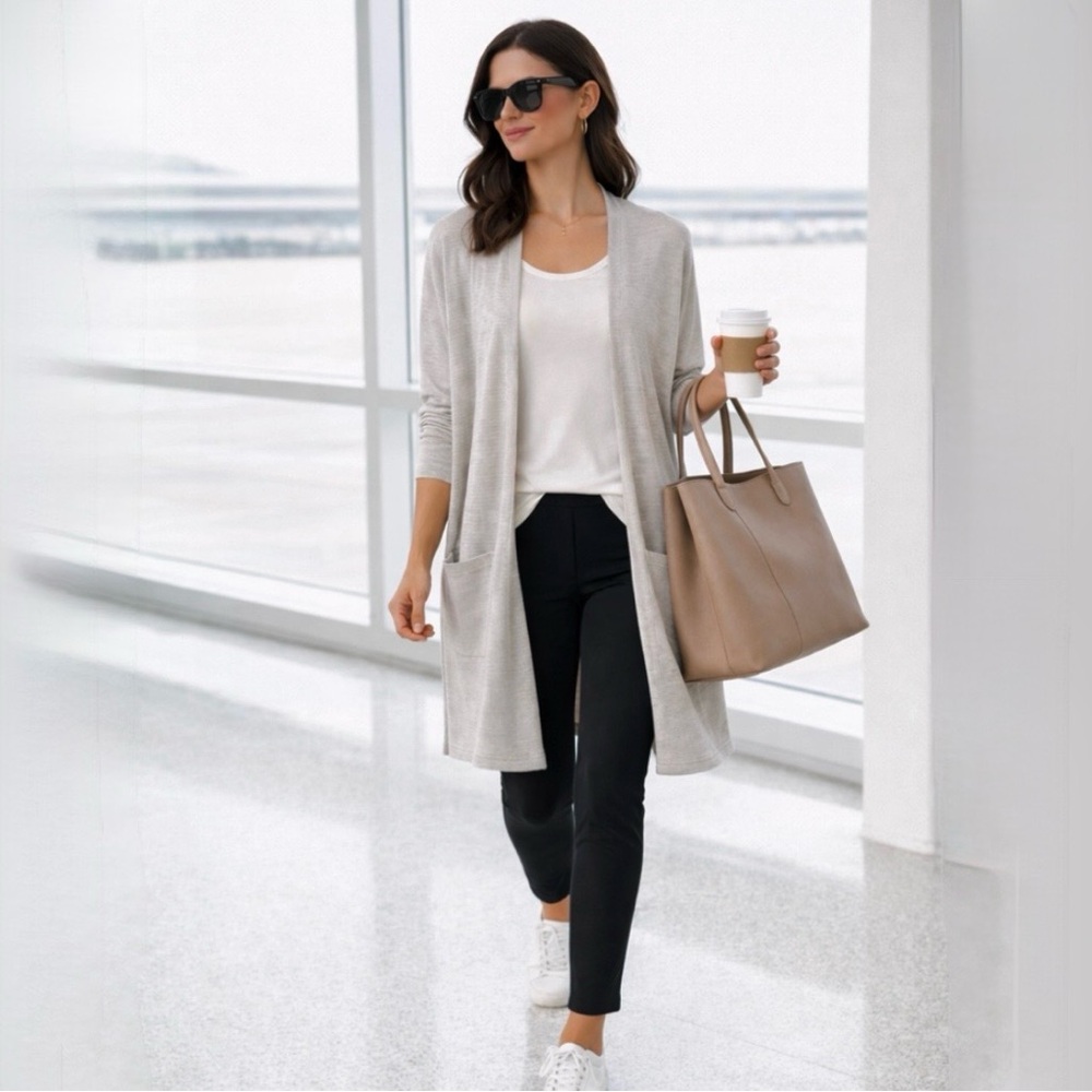 DONNI Micro Stripe Ribbed Lightweight Open Duster Cardigan One Size  🧡